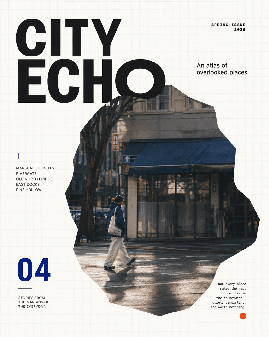 CITY ECHO Editorial / Place portfolio artwork: An editorial poster language for street fragments and overlooked places.