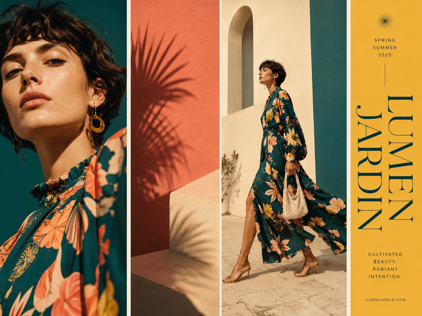 LUMEN JARDIN Campaign / Fashion portfolio artwork: A campaign layout study built from vertical panels and editorial spacing.